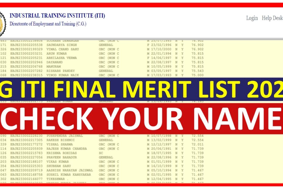 CG ITI Last Merit List 2024